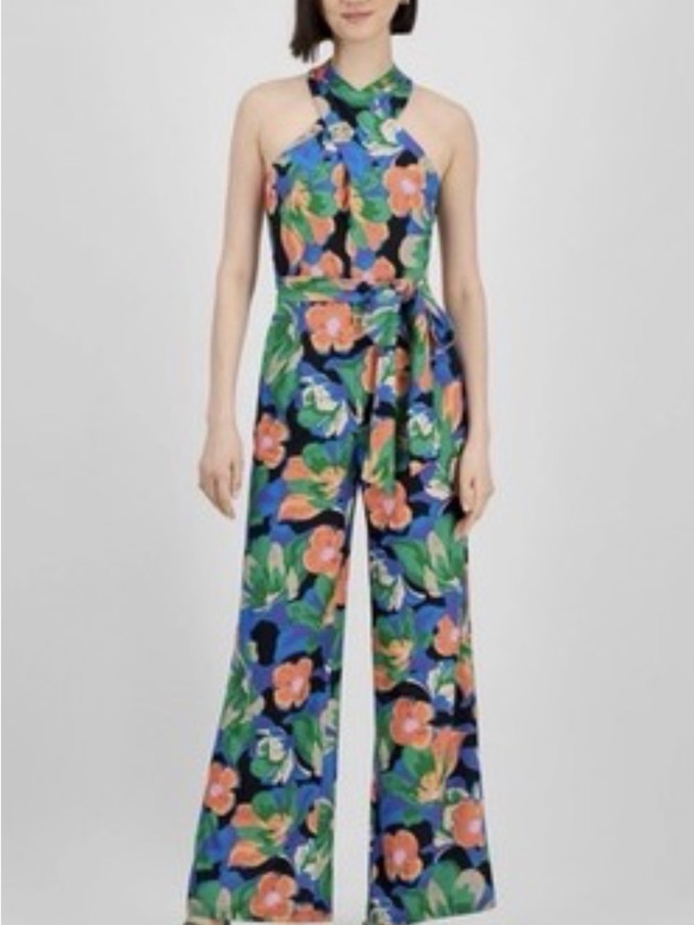 Floral Halter Wide-Leg Jumpsuit in Multi-Color